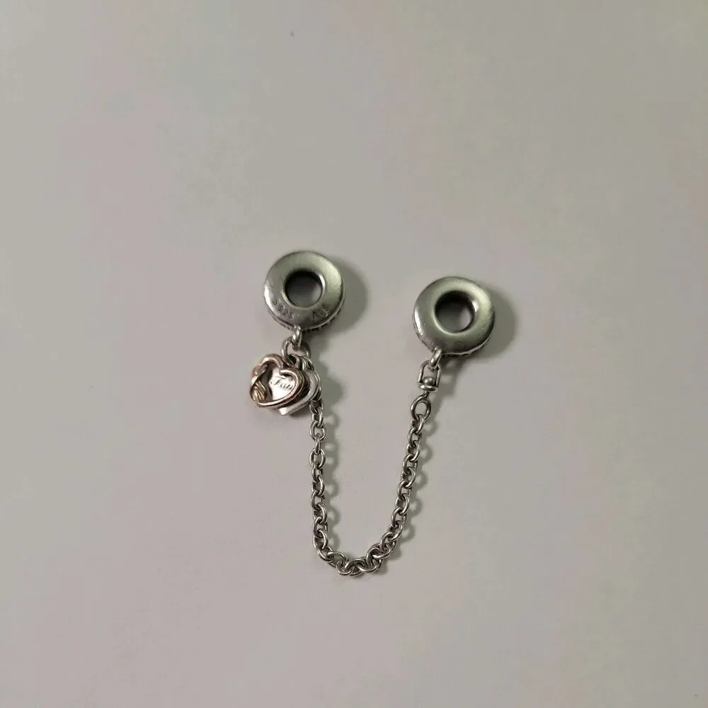 Genuine Pandora Gold Two Tone Heart Family Safety Chain ALE 925 789541C01